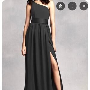 White by Vera Wang Gown 10 Black One Shoulder Slit Satin Bridesmaid Dress